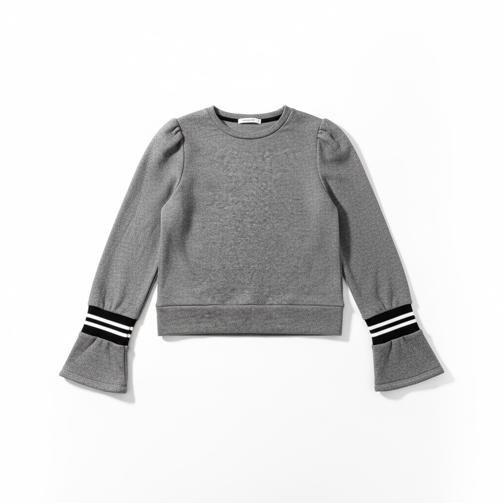 Generation Love New York Puff Sleeve Knit Sweatshirt Medium Gray Varsity Cuffs